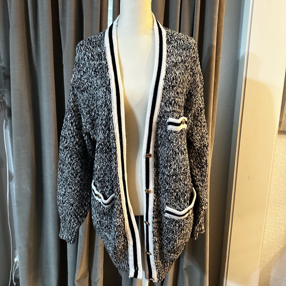 Maeve black and white cardigan with gold buttons worn once